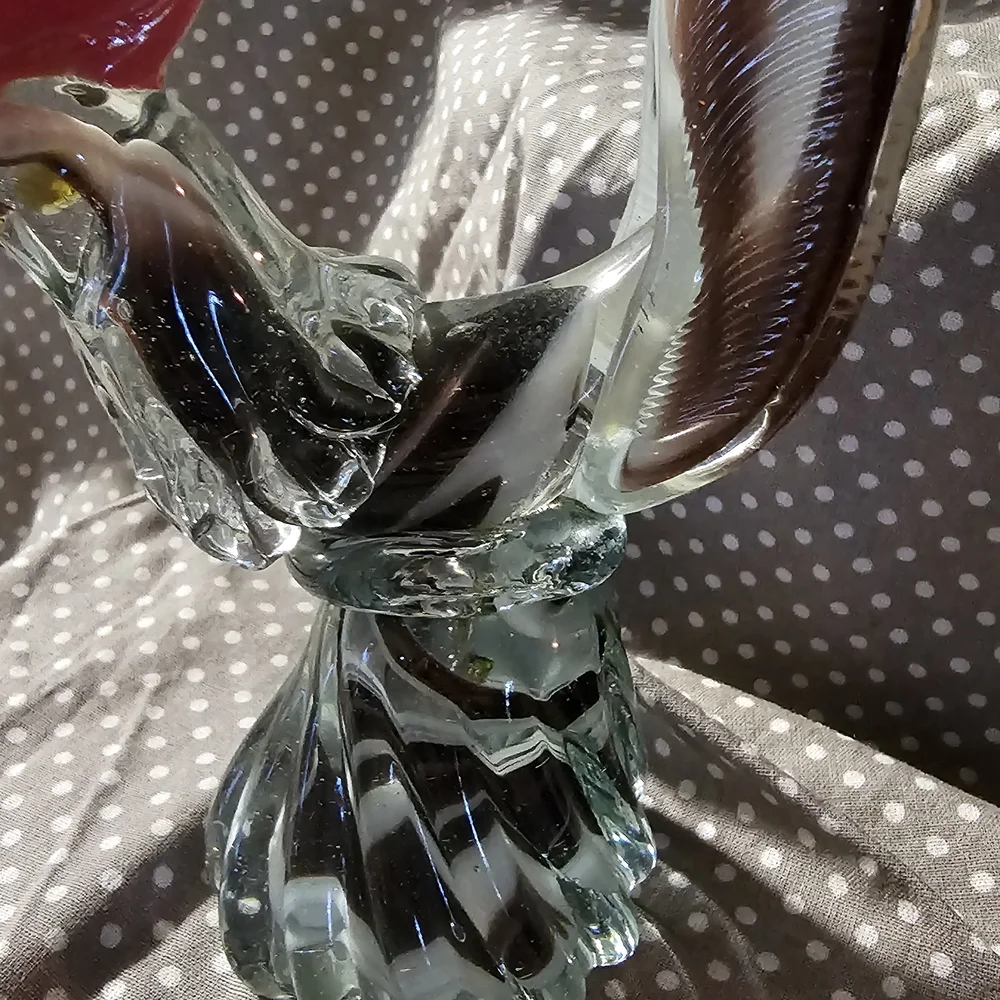 Handblown Glass Rooster Figurine - Red Crest, Clear Body - Unbranded